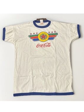 Vintage 80s Coca-Cola Coke Star Winged Logo Crewneck Ringer T-Shirt One Size